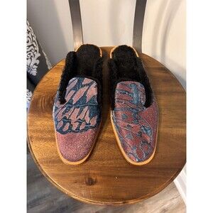 Free People Velvet Brocade Tapestry Butterfly  Ease Loafer Mule Sz 38 Heel Fur